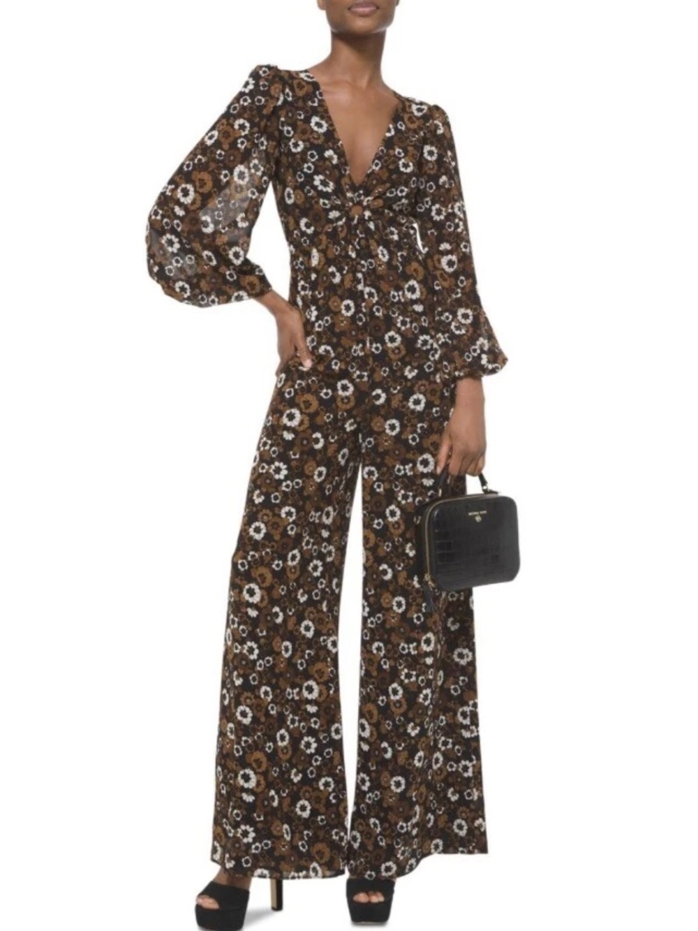 NEW Michael Kors Georgette Floral Wide Leg Jumpsuit Size L